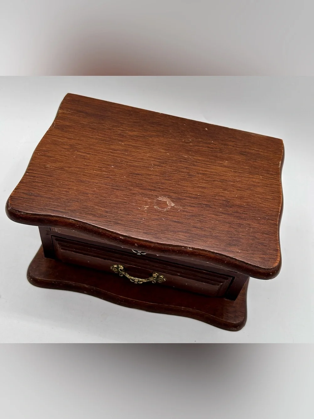 Vintage Wooden Jewelry Box 2 Drawers Ring Organizer 7.5